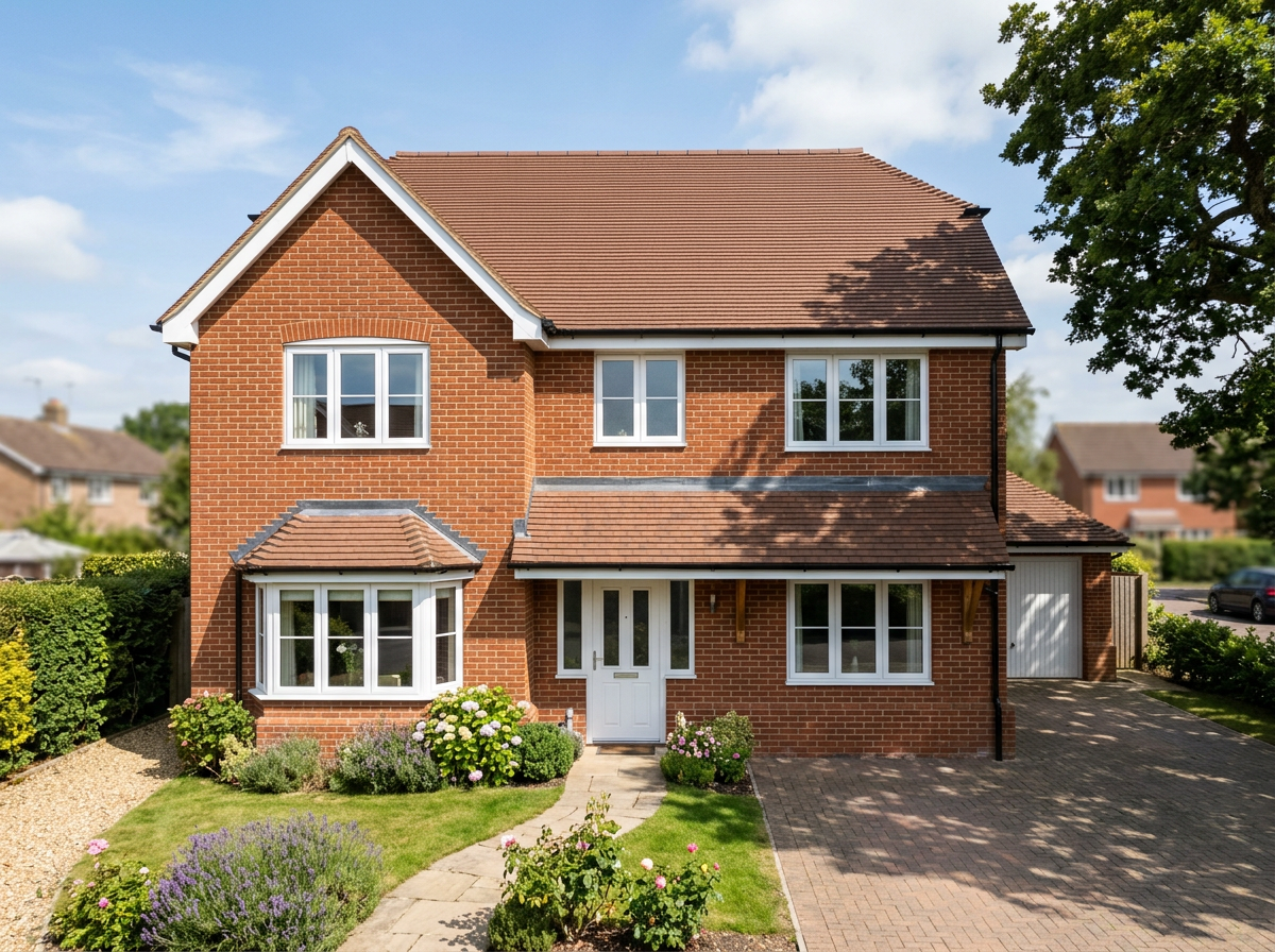 Completed clay tiled pitched roof on a detached British family home