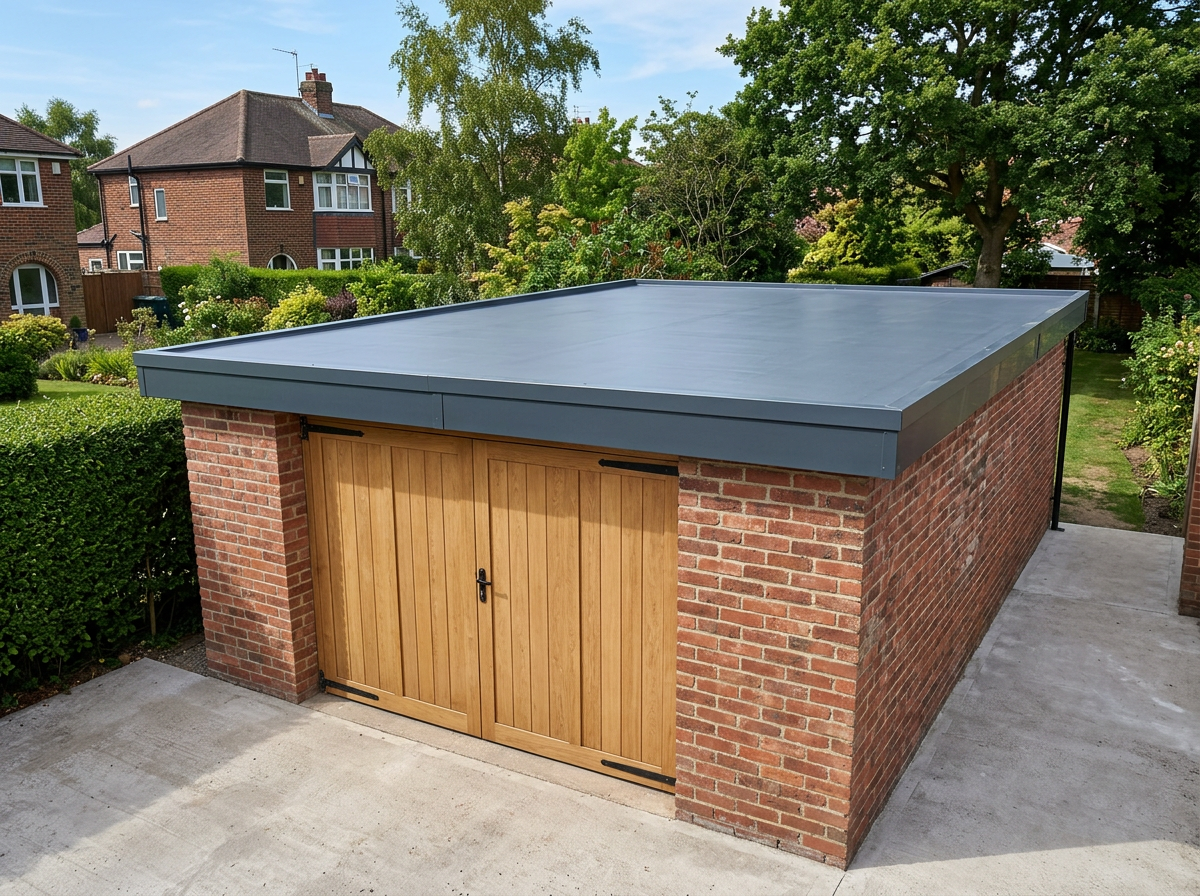 New EPDM rubber flat roof fitted to a brick garage